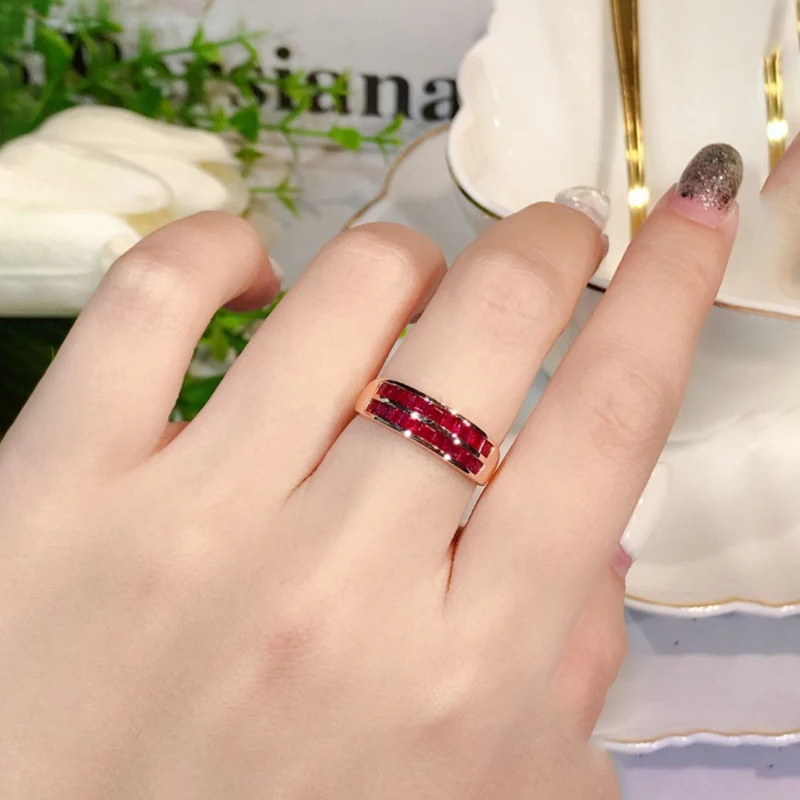 Classic Design Double Layer Ruby Classic Smooth Rings for Women Exquisite Fashion Light Luxury Banquet Silver Jewelry Adjustable