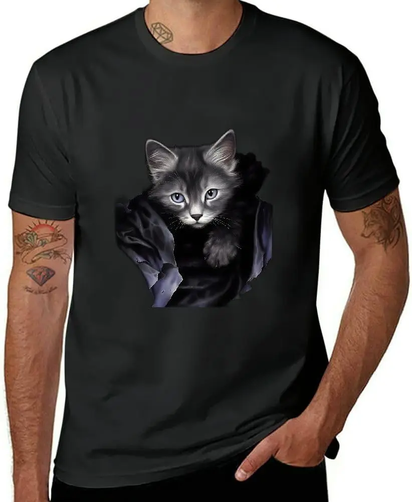 Cat Shirt Cute Cat Casual Graphic Tees for Men, Plus Size Short Sleeve Crewneck T Shirts AP16-05 Black