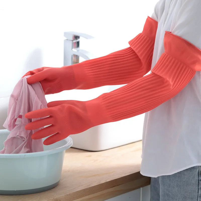 1 par de guantes de limpieza para lavar platos alargados, guantes de goma de silicona para lavar platos, para fregador doméstico, herramienta de limpieza de cocina