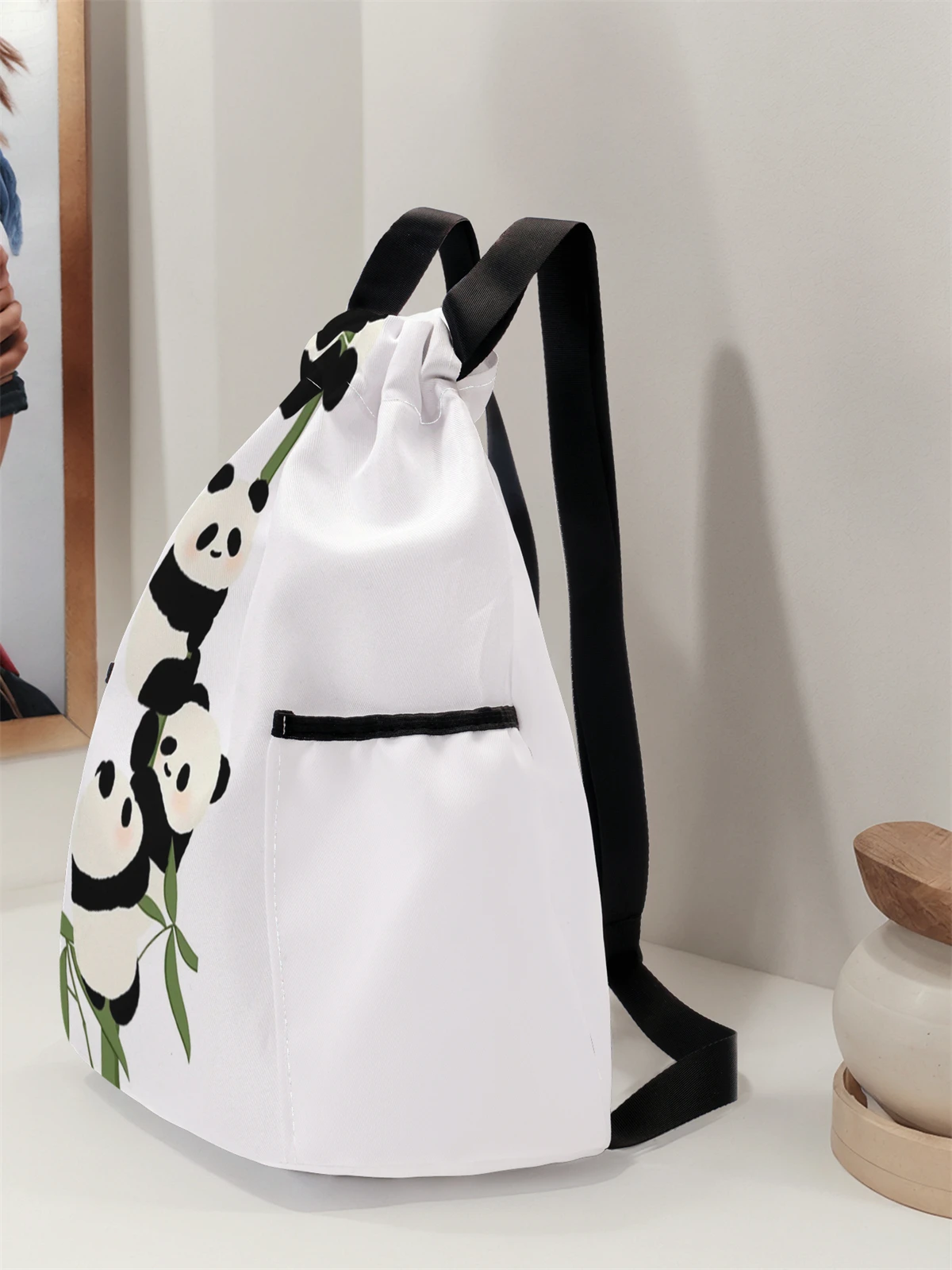 حقيبة ظهر برباط بنمط الباندا - حقيبة لياقة بدنية متينة ذات سعة كبيرة، حزام كتف قابل للتعديل، حقيبة ظهر رياضية للشاطئ