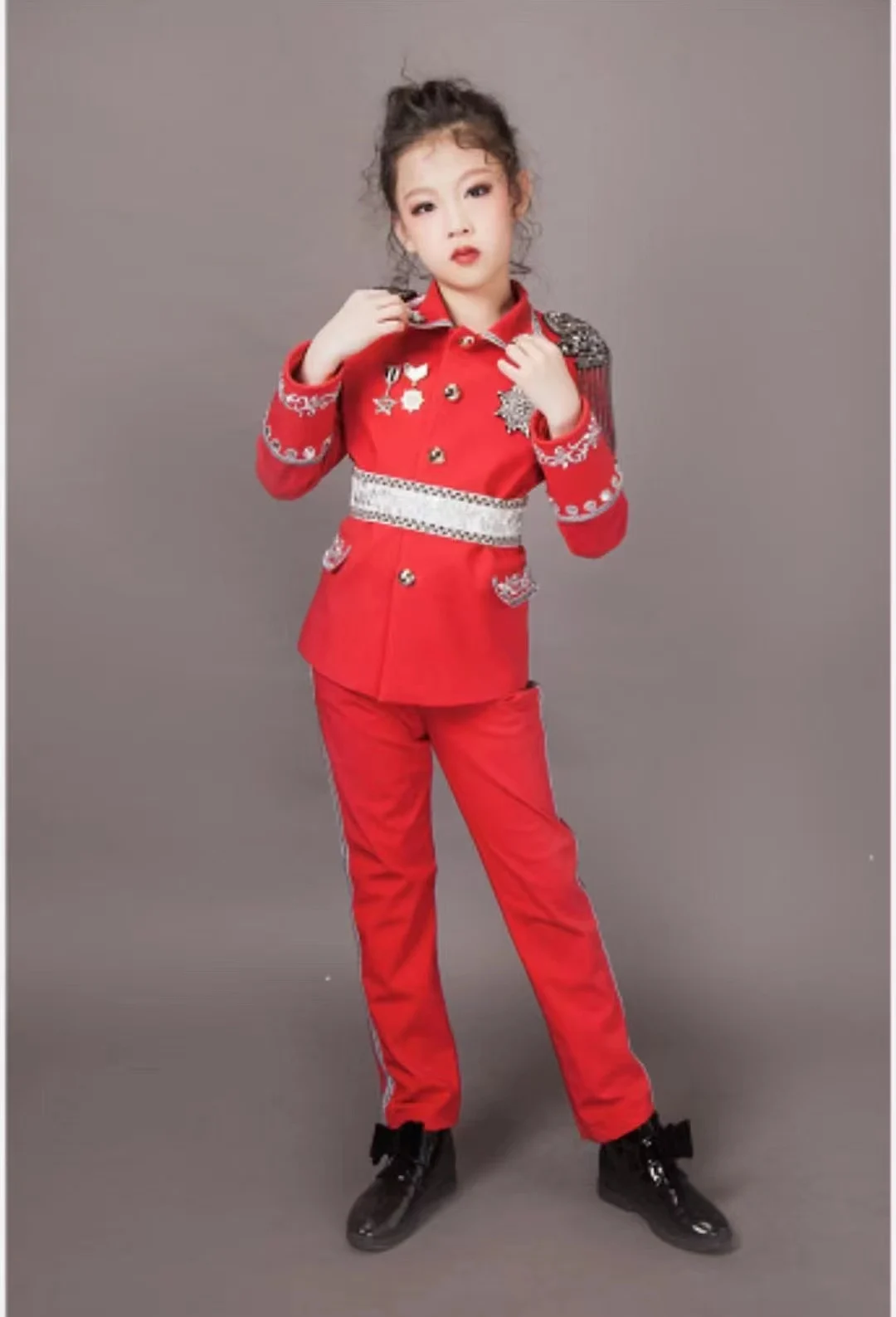 

Boys Girls Fashion Diamonds Sequins Slim Suits Kid's Stage Costumes Model Show Walk Performance Clothing Set