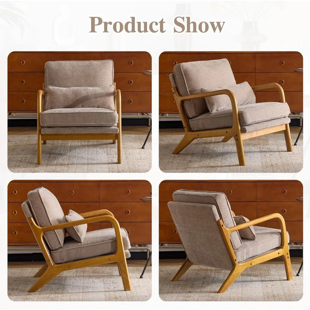 Sedia dall'accento moderno della metà del secolo con supporto lombare e braccioli in rovere - Sedia in ciniglia felpata per soggiorno, camera da letto o lounge