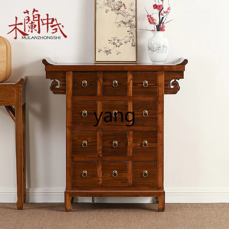 LMM new Chinese-style solid wood chest cabinet, entrance foyer decorative storage warped head storage tea cabinet