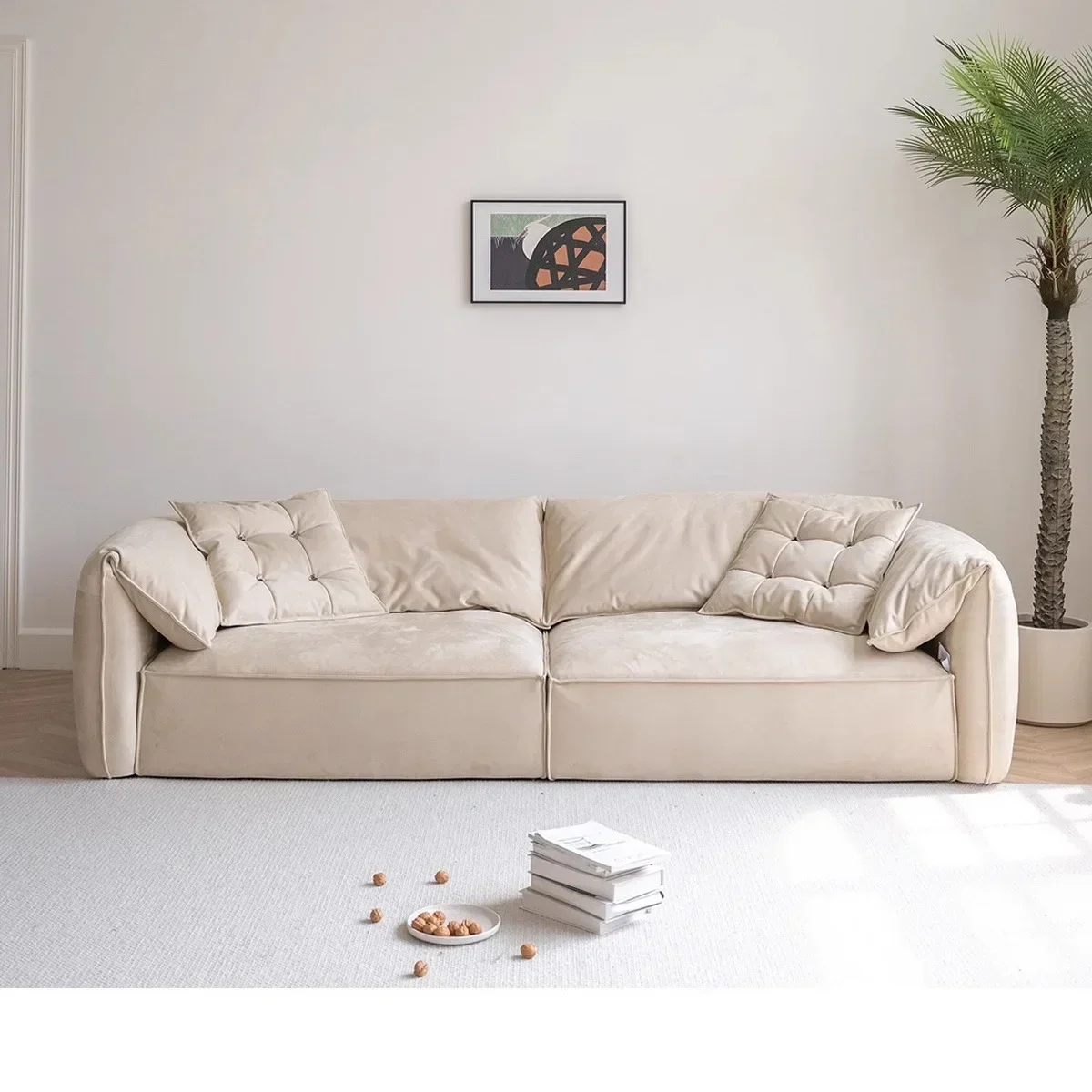 Motu Martha Elephant Ear Sofa Small Unit Straight Row Down Fabric Sofa Italian Minimalist Frosted Cloth Sofa