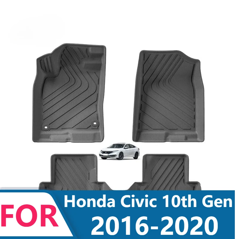 Custom Fit Floor Mats For Honda Civic 10th Gen 2016-2020 Full Coverage TPE All-Weather Liners Waterproof Odorless Protection
