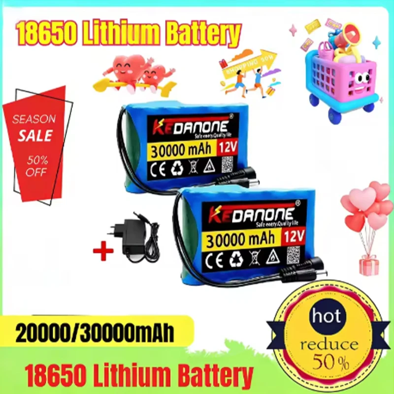 Batteria al litio portatile da 12 V e 30000 mAh, con sistema di protezione BMS integrato, batteria ricaricabile agli ioni di litio per illuminazione esterna, pompe per acqua e irroratrici elettriche.