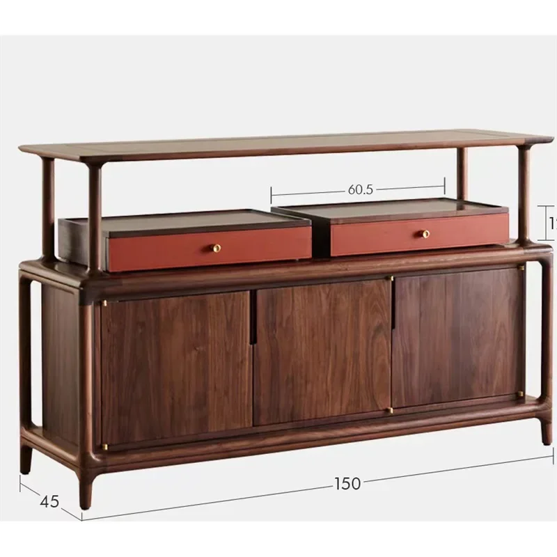 New Chinese style, black walnut food box dining side cabinet, solid wood black walnut modern simple light luxury living room