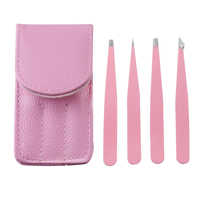 4 pz/set pinzette per sopracciglia punta in acciaio inossidabile/punta inclinata/punta piatta strumenti per il trucco di depilazione clip per sopracciglia