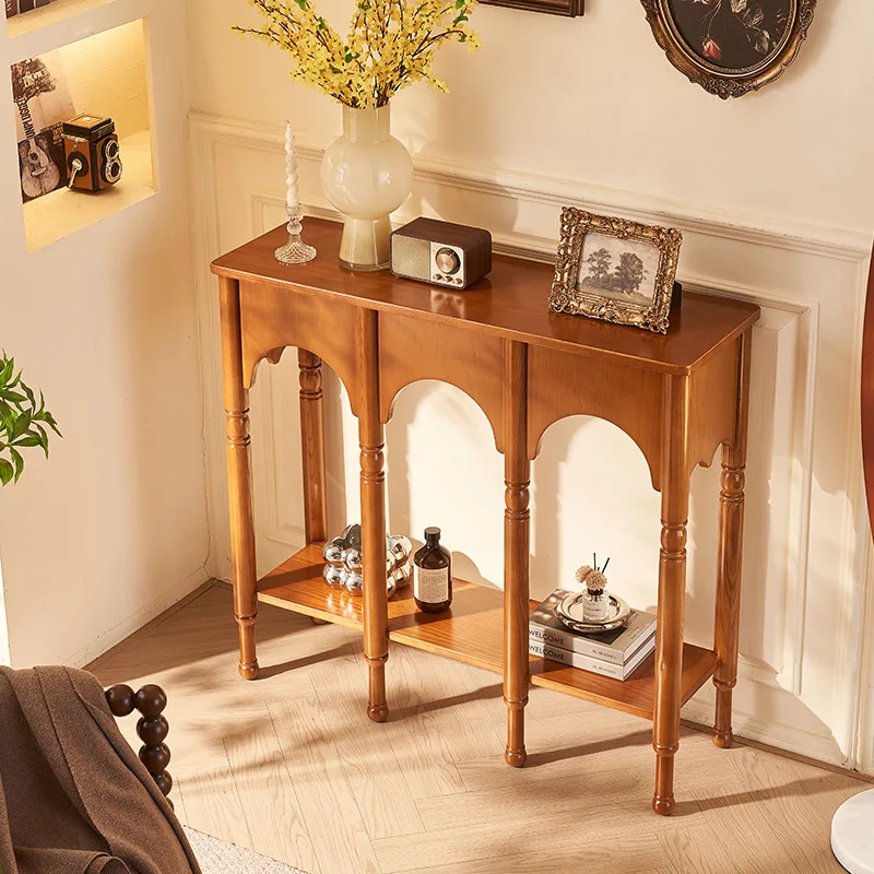 

French retro solid wood porch arch design storage rack