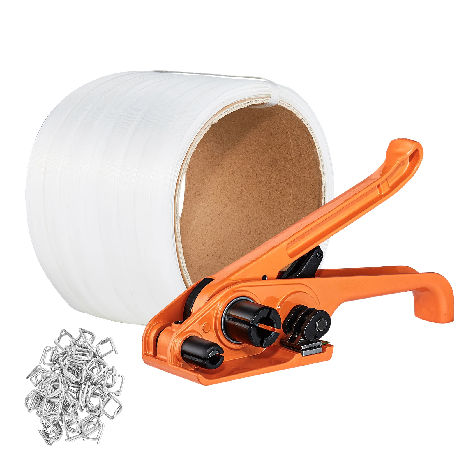 SucceBuy Manual Packing Pliers Strapping Sealless Tensioner Tool Sealing Packer with 100 Metal Seals for PP Straps Packaging
