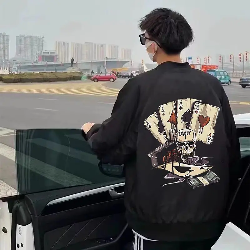 جاكيت بيسبول أمريكي عصري بطباعة العنكبوت للجنسين، ملابس خارجية للربيع والخريف، مقاس قياسي، أكمام طويلة، إغلاق بسحاب #1