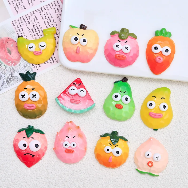 10Pcs New Cartoon Fruit Series Flat Back Resin Cabochons Scrapbooking DIY Jewelry Hairpin Craft Decoration Cute Watermelon Charm