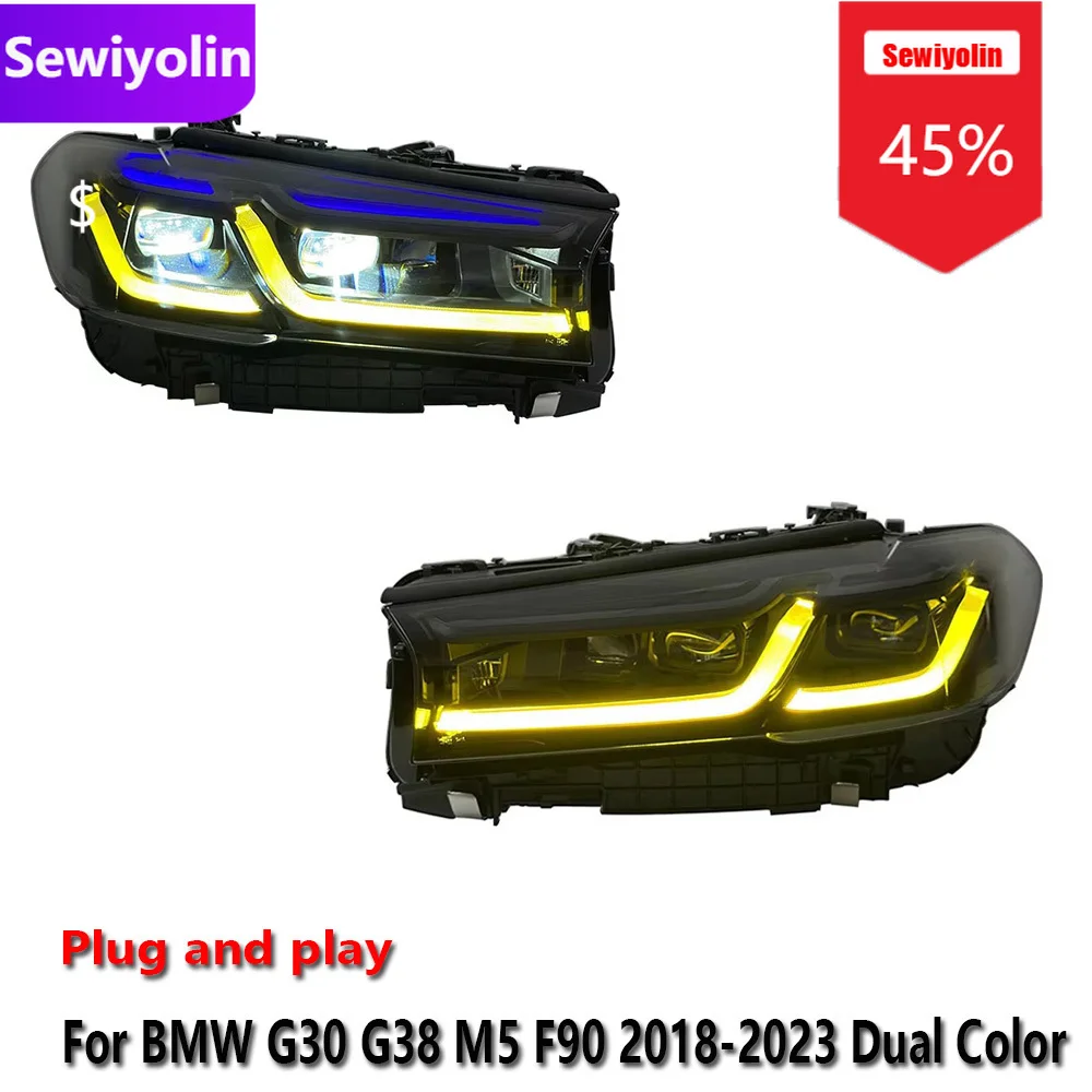 

Автомобильные светодиодные фары DRL в сборе для BMW G30 G38 M5 F90 2018-2023, двухцветные противотуманные фары DRL, стоп-сигналы поворота Plug and Play