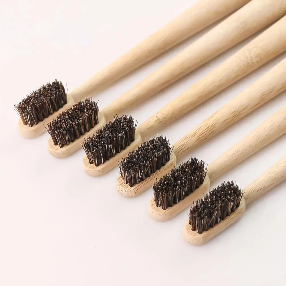 5Pcs Horsehair Bamboo Toothbrush Soft Natural Bristle Bamboo Toothbrush Compostable Biodegradable Zero Waste Plastic Free