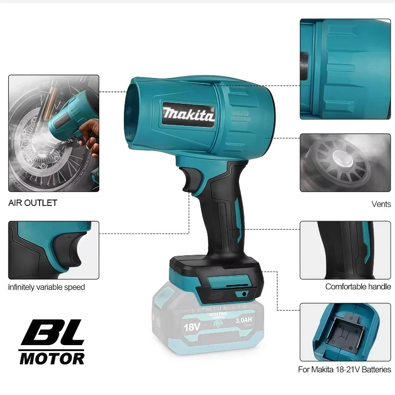 ماكيتا منفاخ عنيف توربو مروحة نفاثة 30000 دورة في الدقيقة منفضة هواء كهربائية سرعة الرياح توربو قابلة للشحن مع أداة تنظيف السيارة الخفيفة #4