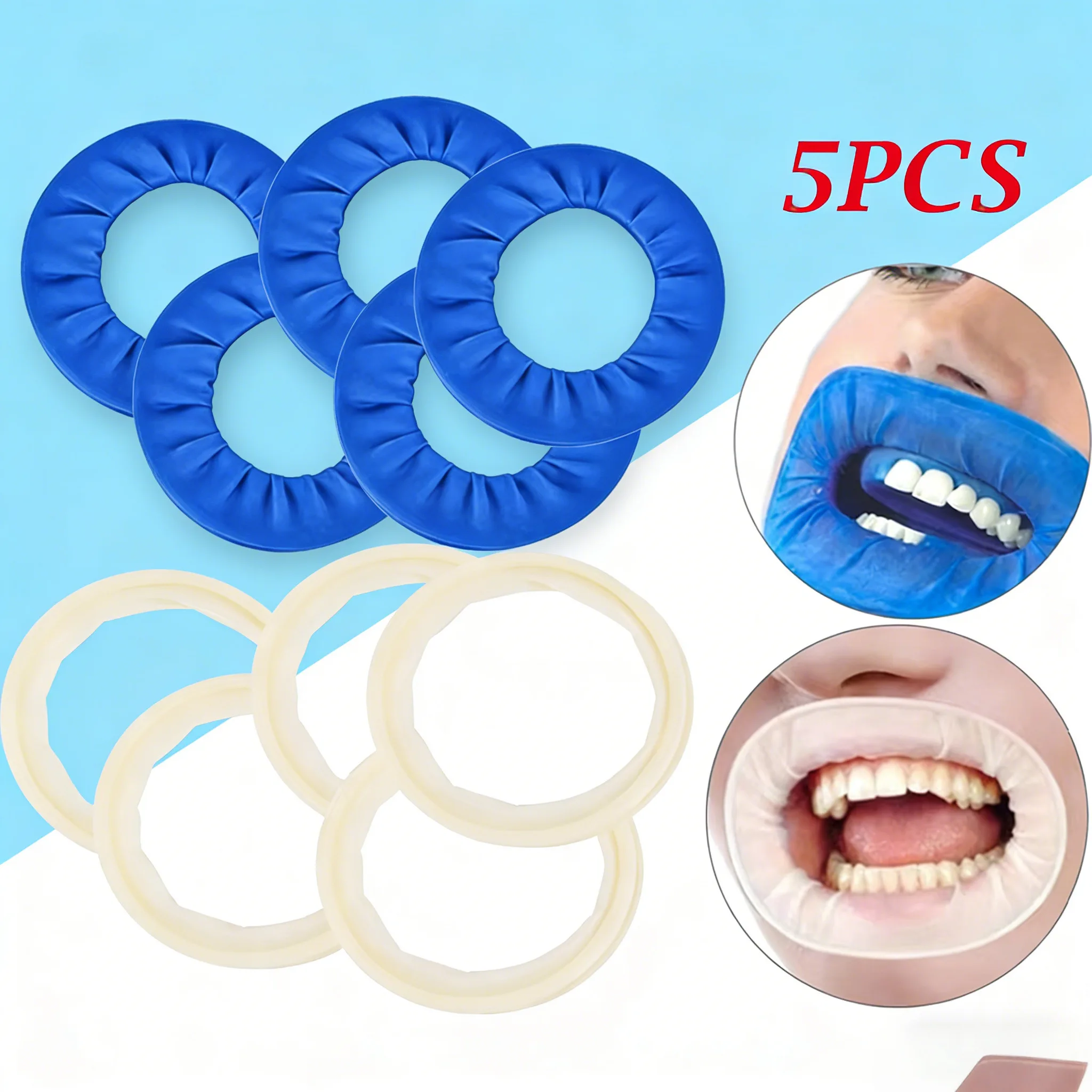 5Pcs Dental Rubber Mouth Opener Sterile White/Blue Oral Cheek Barrier Dental Consumables for Medical And Surgical Procedures