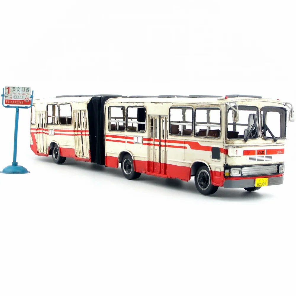 Vintage Iron Car Model Old Beijing Bus Decoration Crafts Ornaments Bar Birthday Gift Decoration, Antique