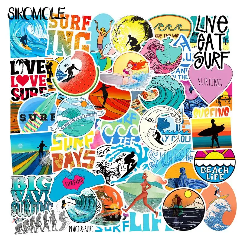 10/30/50PCS Cartoon Outdoor Adventure Summer Surf Beach Stickers DIY TOY Styling Phone Laptop Travel Luggage Graffiti Sticker F5