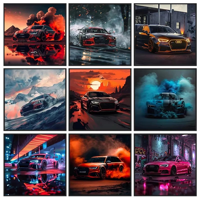Modern Luxury Car Brand Poster Au-di Inspired Automotive Enthusiast Canvas  Wall Art for Garage Living Room Home Decor