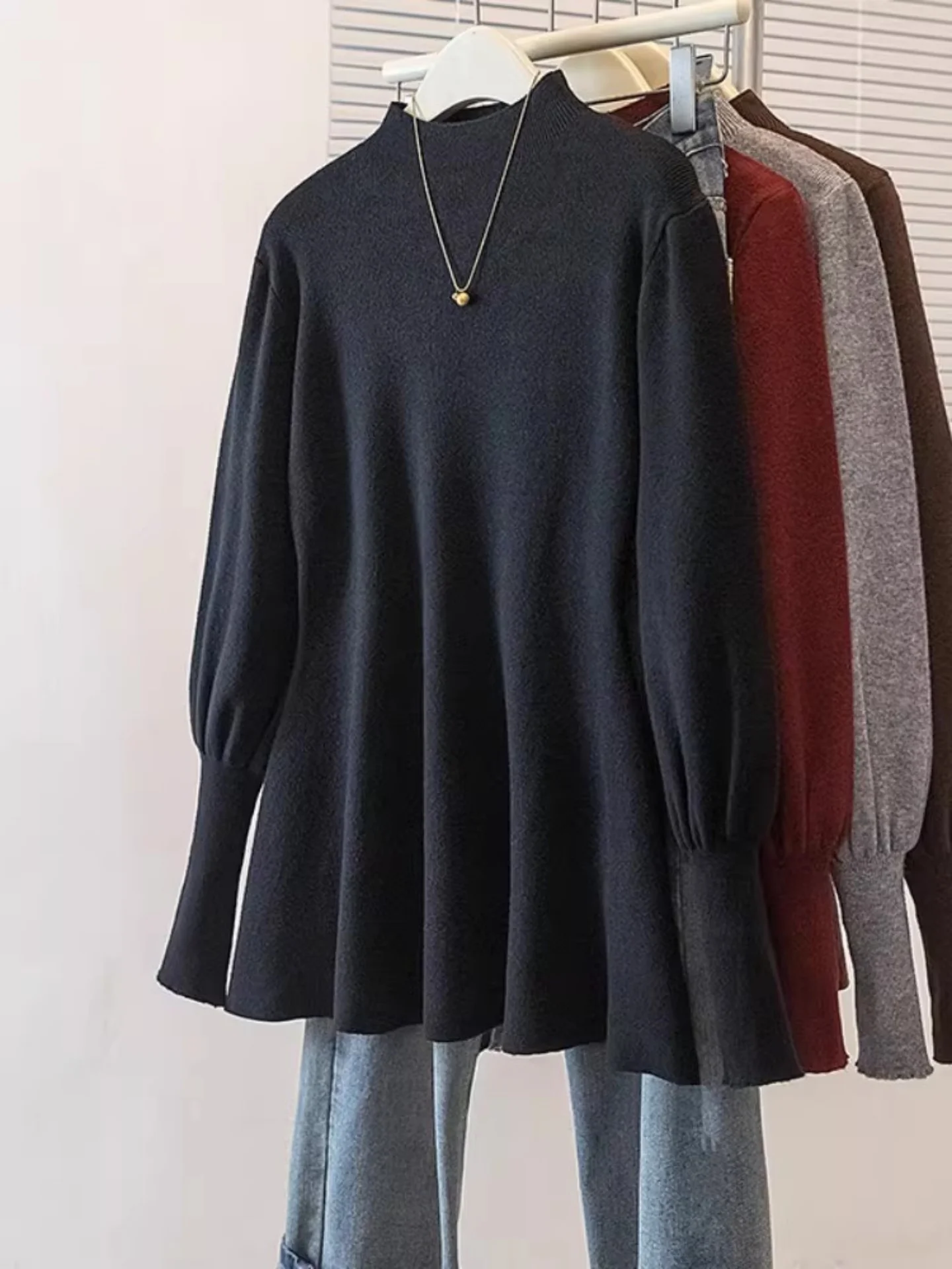 

Женский вязаный топ Ele Bla с длинным рукавом, свободный крой, модный, с высоким воротником, больших размеров, удобная базовая одежда для весны