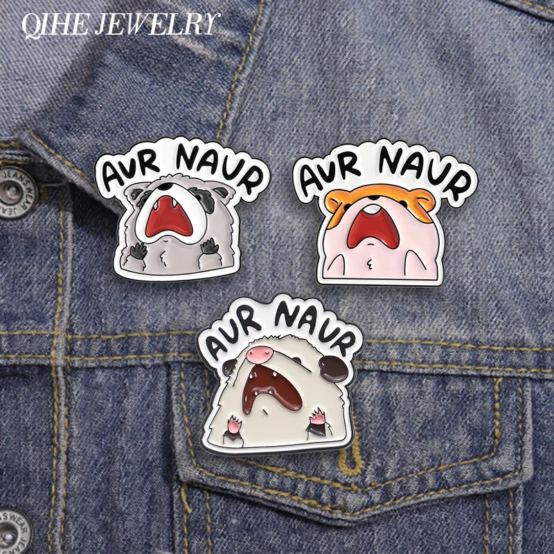 AUR NAUR Schreiender Waschbär Emaille Pins Brosche Niedliche Cartoon Possum Metall Broschen Kleidung Revers Abzeichen Schmuck Geschenke für Freunde