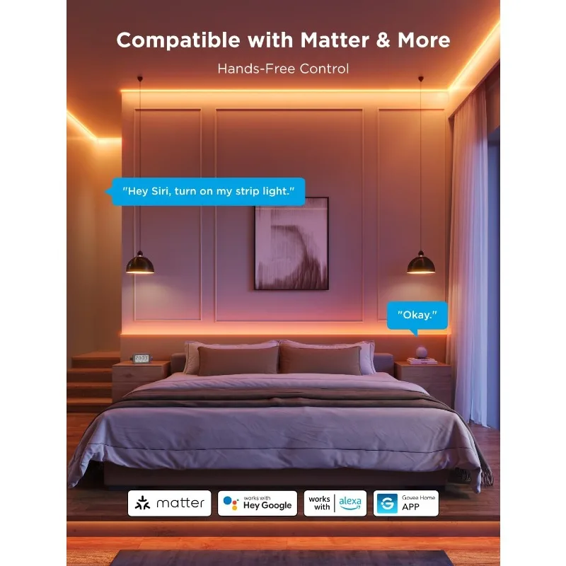 COB LED Strip Light Pro, luzes LED para quarto compatível com Alexa, Google Assistant e Matter, luz RGBICW com quente