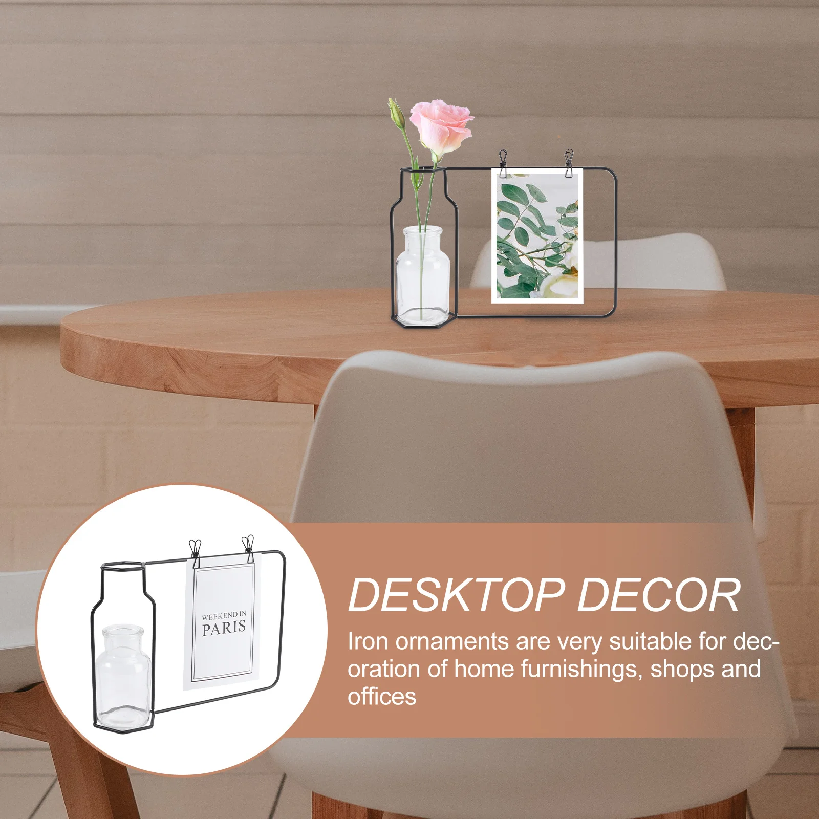 

1Pcs Photo Frame Vase Nordic Style Glass Creative Water Planting Container Desktop Vase Clip Holder Decor