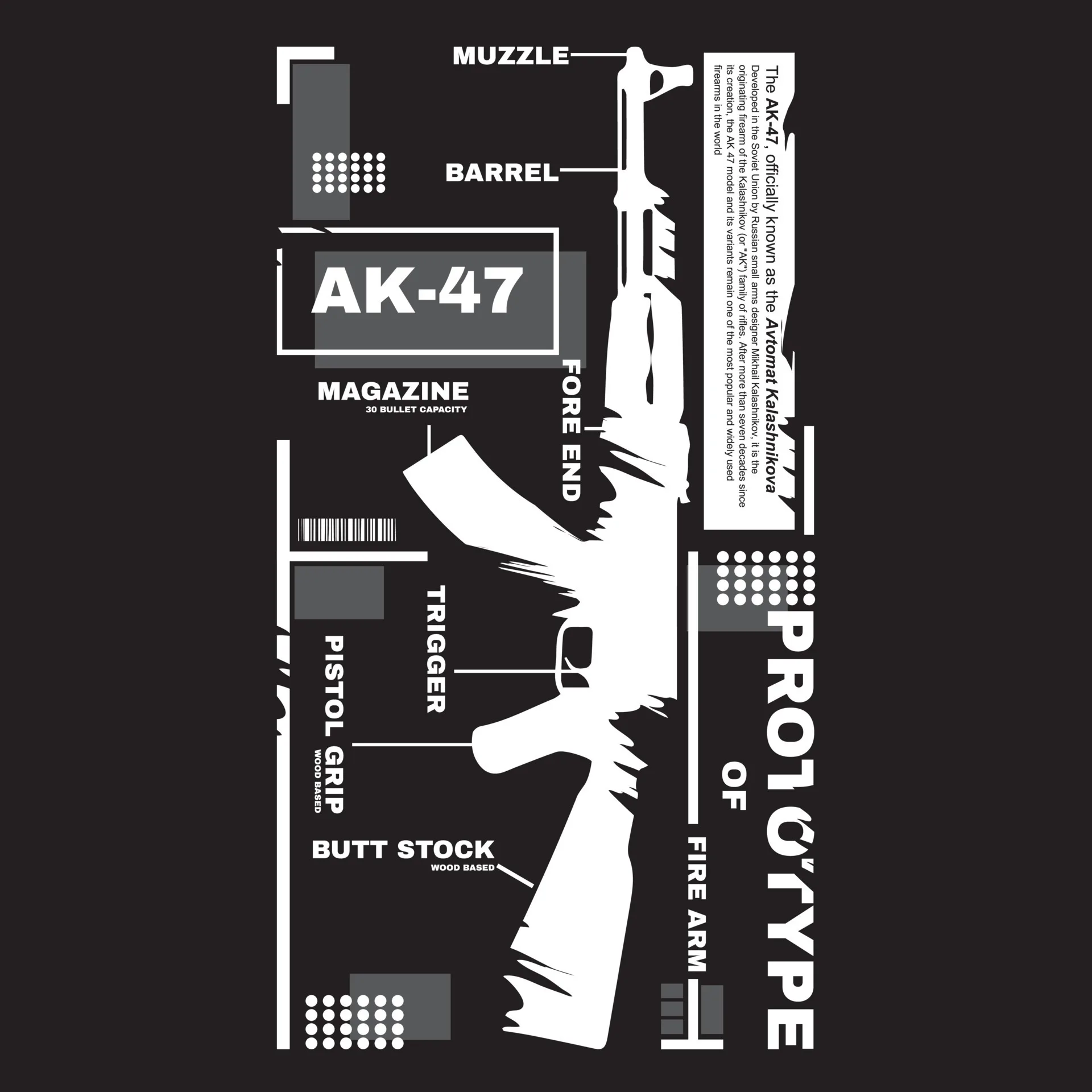 Prototype of Fire Arm - AK-47 Specifications Label T-Shirt 100% Cotton O-Neck Short Sleeve Summer Casual Mens T-shirt Streetwear