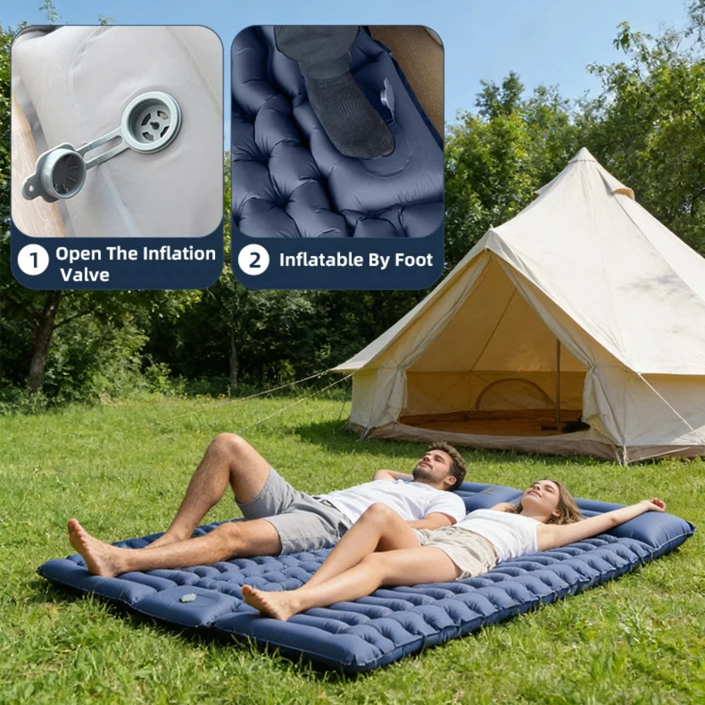 Double Camping Inflatable Mattress, Lightweight Portable 2-Person Air Bed, Comfort Air Mattress For Outdoor Tent Travel