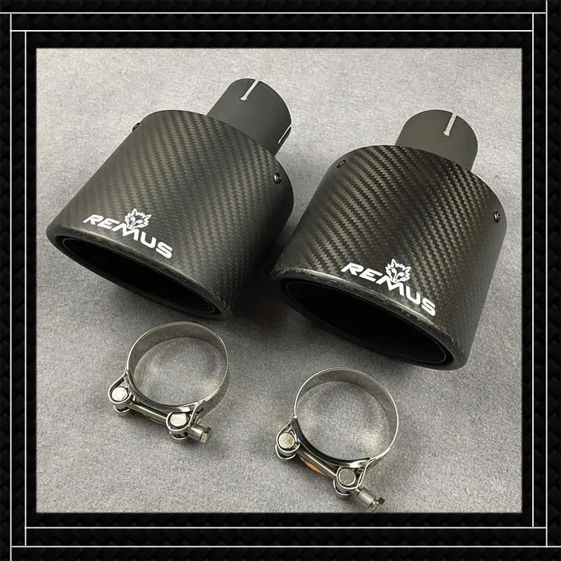 

2 Pcs Car Universal For REMUS Exhaust Pipe Muffler Tip Length 195MM Matte Carbon Fiber Stainless Steel Rear Nozzles Tailpipe