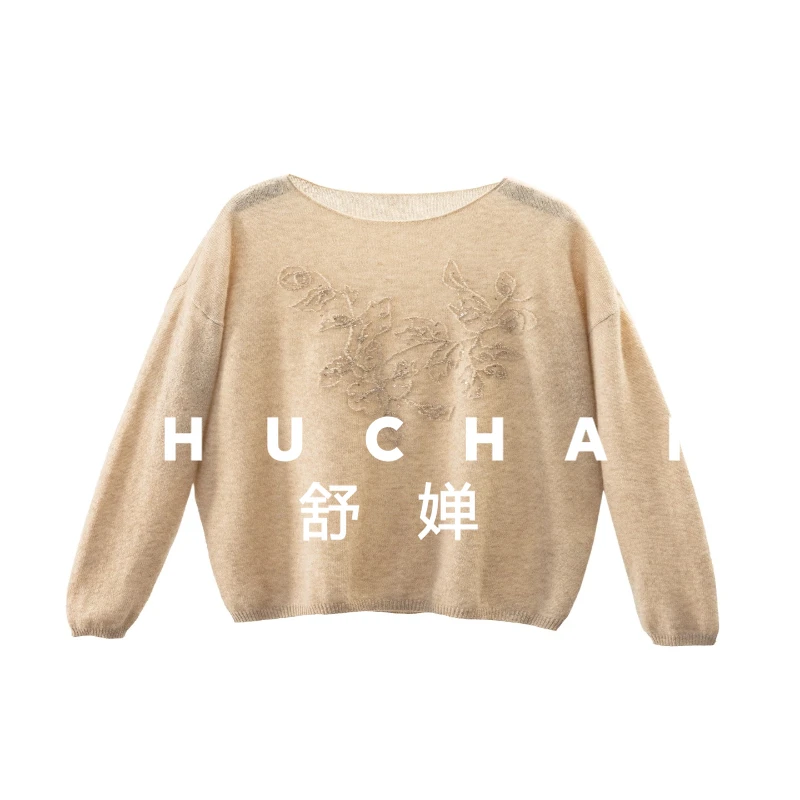 

Thin Soft Waxy 100 Cashmere Beads Disc Flower Curled Round Neck Sweater Women's 6Y84 Blusa De Frio Feminina Pullover