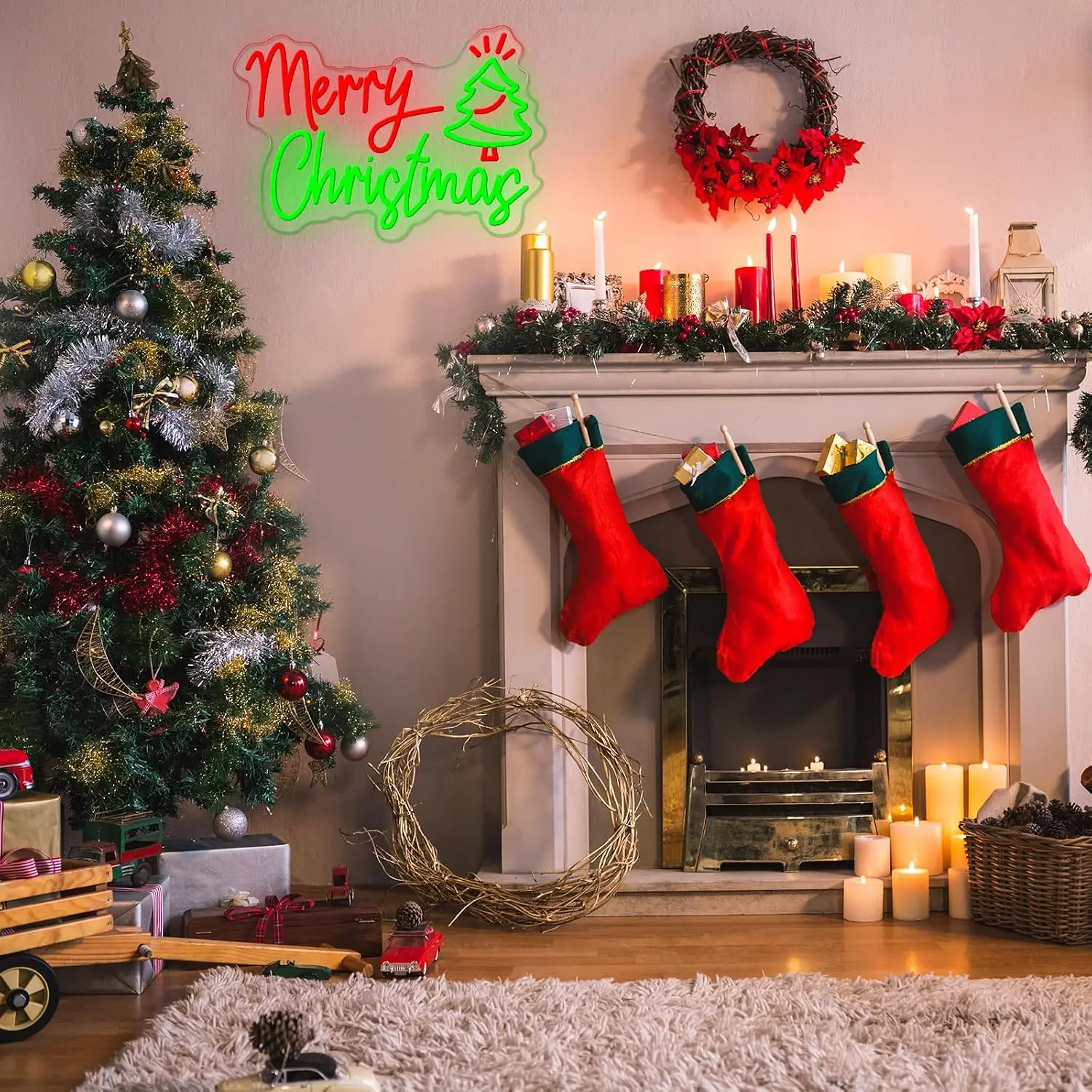 LED Neon Sign Merry Christmas Xmas Tree USB Powered Neon Light, Home Window Gaming Room Bar Party Bedroom Wall Decor Gift