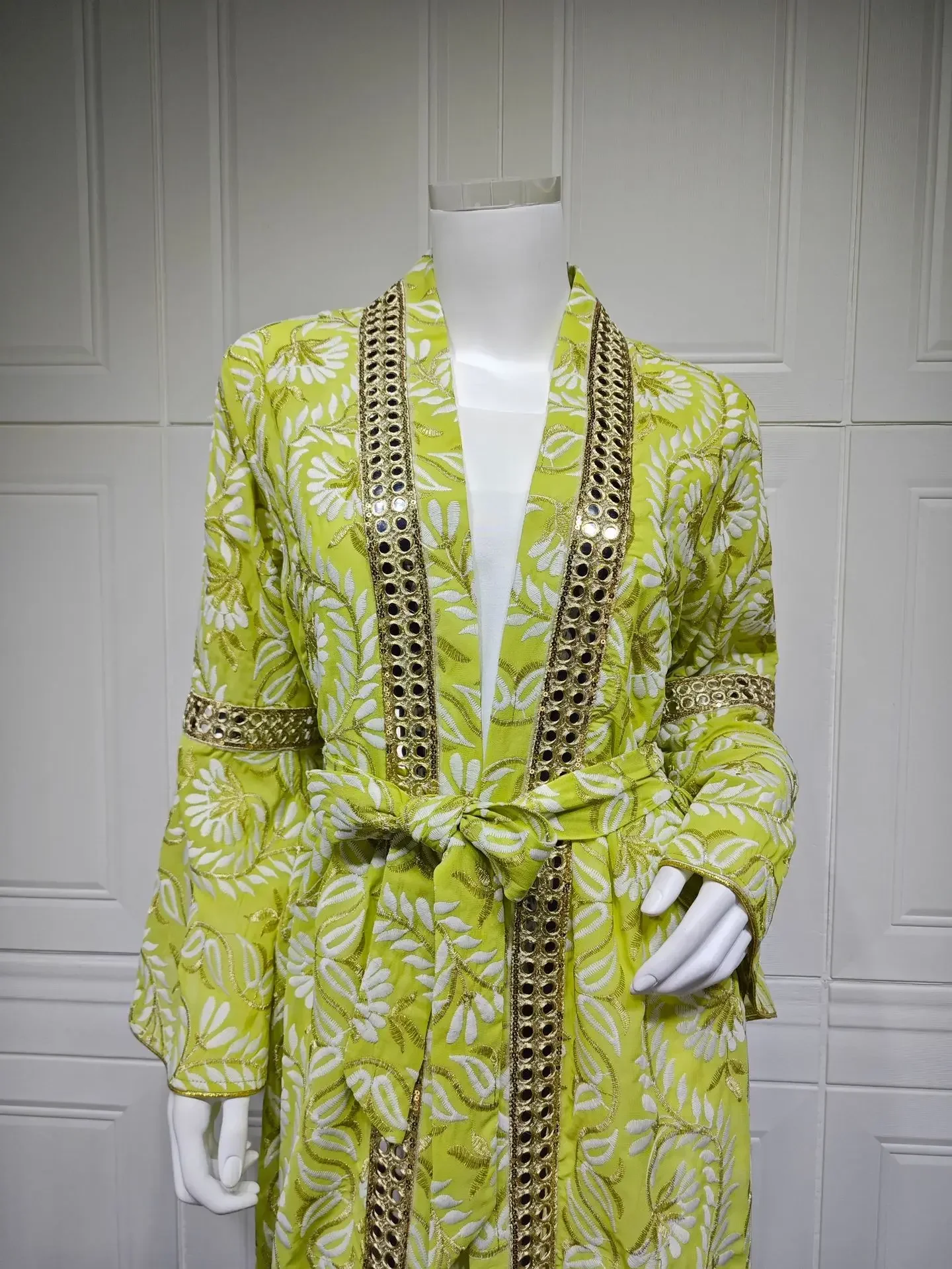 Eid Muslim Set for Women Embroidery Kimono Jalabiya Maxi Dress Dubai Abaya Kaftan Kebaya Marocain Femme Robe Caftan Ramadan Gown