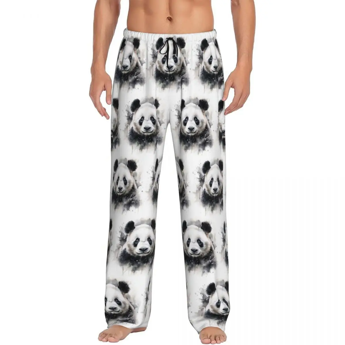 Custom Cute Panda In White Background Pajama Pants Men Sleepwear Sleep Lounge Bottoms with Pockets