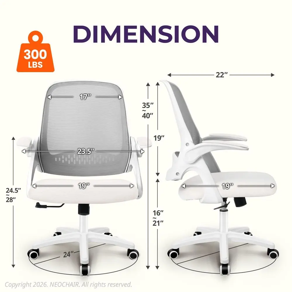 Office Desk Gaming Ergonomic Computer Chair with Lumbar Back Support Adjustable Height Swivel Rolling Wheels Flipup Arms Mesh C