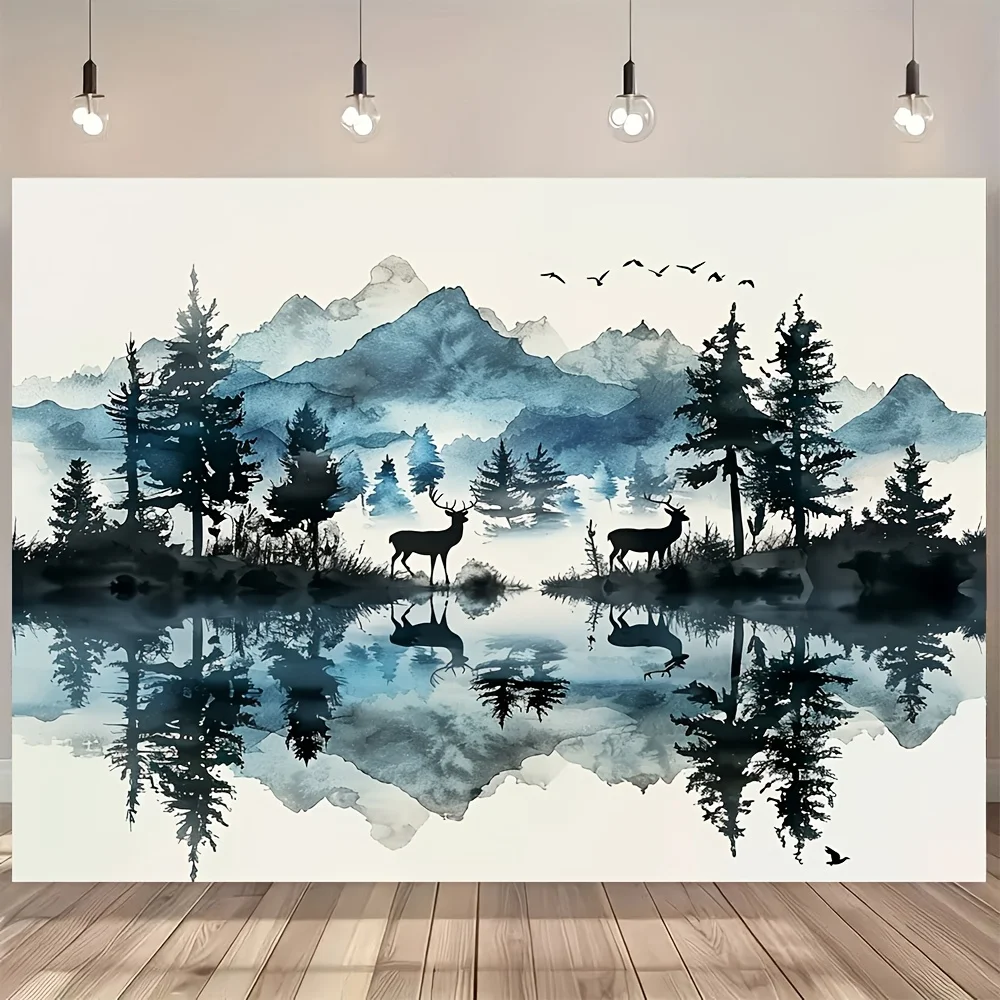 Watercolor Mountain Forest Landscape Tapestry Boho Bohemian Nature Wall Hanging Mural Decor for Living Room Bedroom Woodland Dee