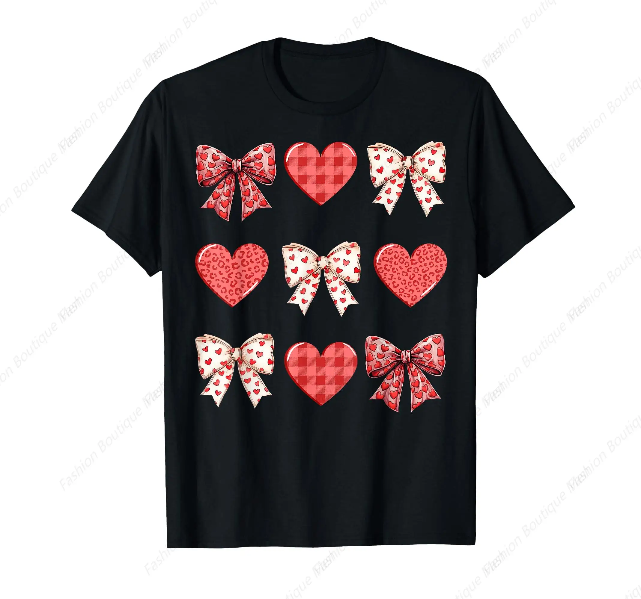 

Valentines Day Hearts Leopard Coquette Bow Vintage Lover Gift T-Shirt Soft Cotton Tee