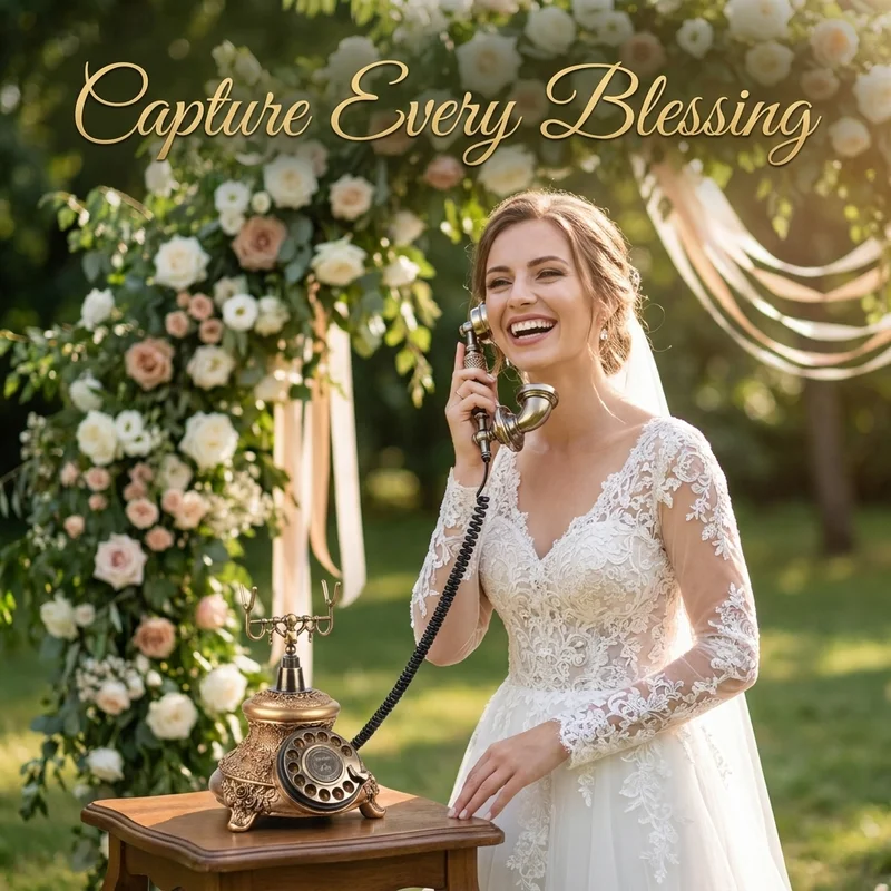 Vintage Wedding Audio Guestbook Phone, Antique Recordable Telephone, 8GB Rechargeable Voice Message Recorder for Wedding Recepti