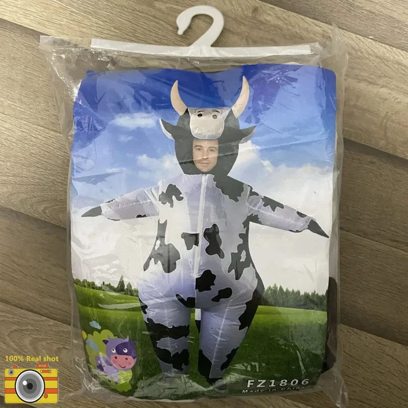 Cute Inflatable Cow Costume Blowing Up Costume Performance Props Full Body Wear-on Costumes Easter Theme Farm Party Costumes XC5