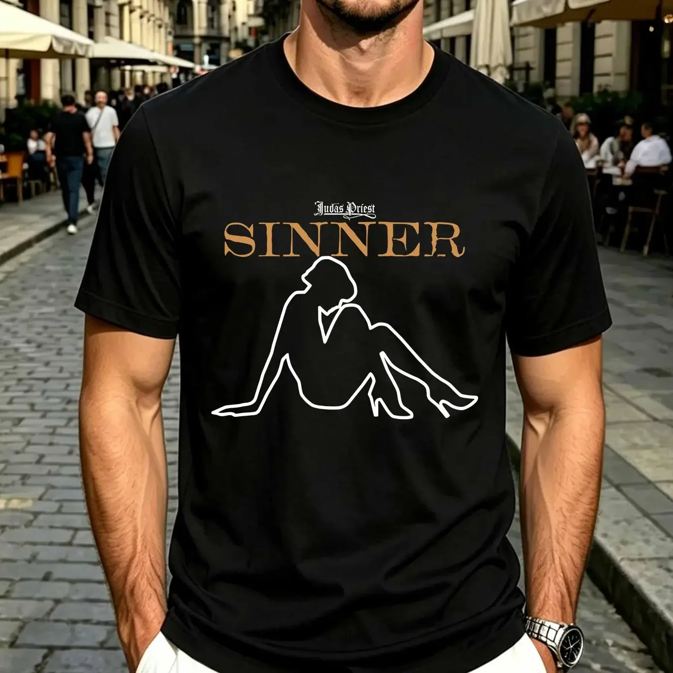washed T Shirt judas priest sin after sinner slogan lady vintage Washed Top For Everyday Wear streetwear Stretched Slightly