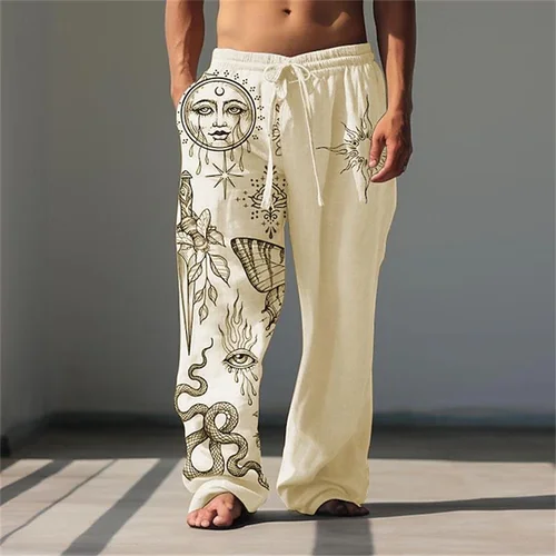 Imagen 1 del producto Pantalones Casuales para Hombre con Estampado de Líneas 3D, Diseño Holgado de Pierna Ancha con Cordón Ajustable para un Uso Cómodo y Transpirable