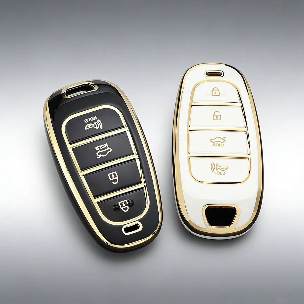 Funda Protectora de TPU para Llave de Auto de 4 Botones para Hyundai Tucson, Sonata, Solaris, Hybrid, Nexo, NX4, Santafe, DN8, Llavero