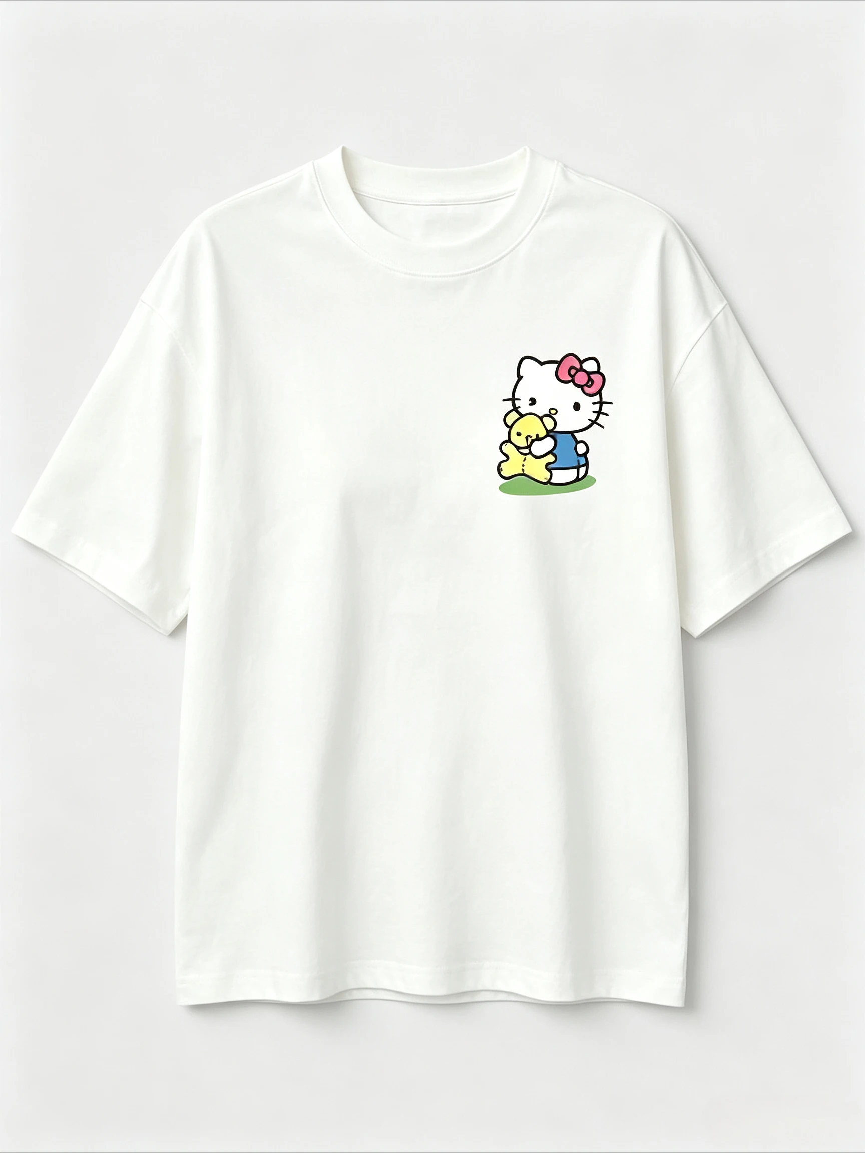 2026 Sanrio Hello Kitty Couple T-shirt with Cute Chest Print, Pure Cotton Short Sleeved T-shirt, Kawaii Couple Outfit Y2k Ins