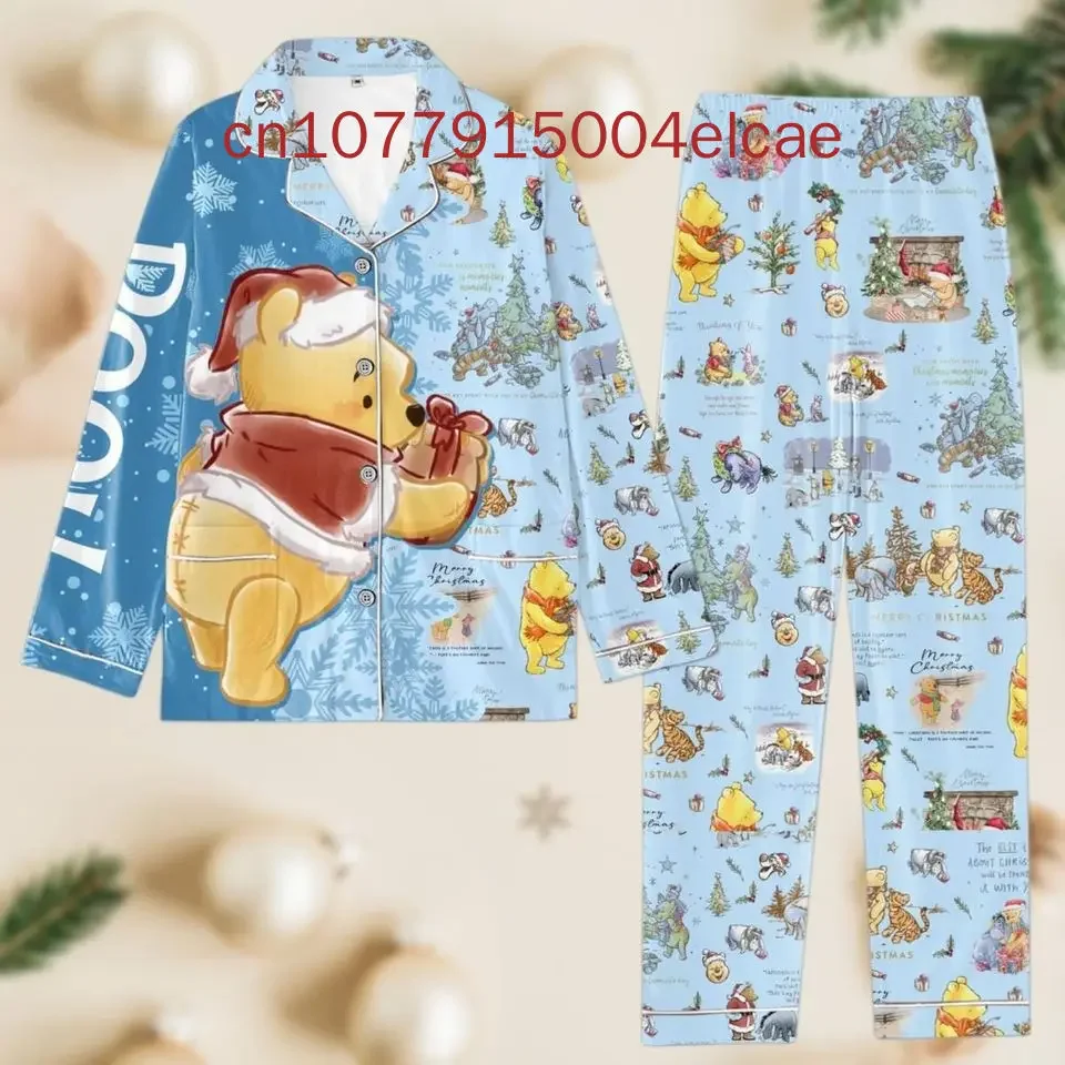 New Disney Winnie The Pooh Pajama Set 3D Printed Pooh Bear Holiday Casual Men's and Women's Long Sleeve Shirt Pajama Set