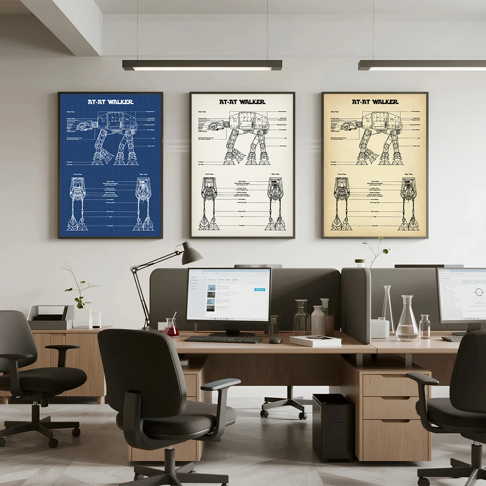 Impresiones artísticas de pared con diseño de Star Wars AT-AT Walker, diagrama esquemático del Imperial Walker, póster de patente, pintura en lienzo, decoración de pared para el hogar