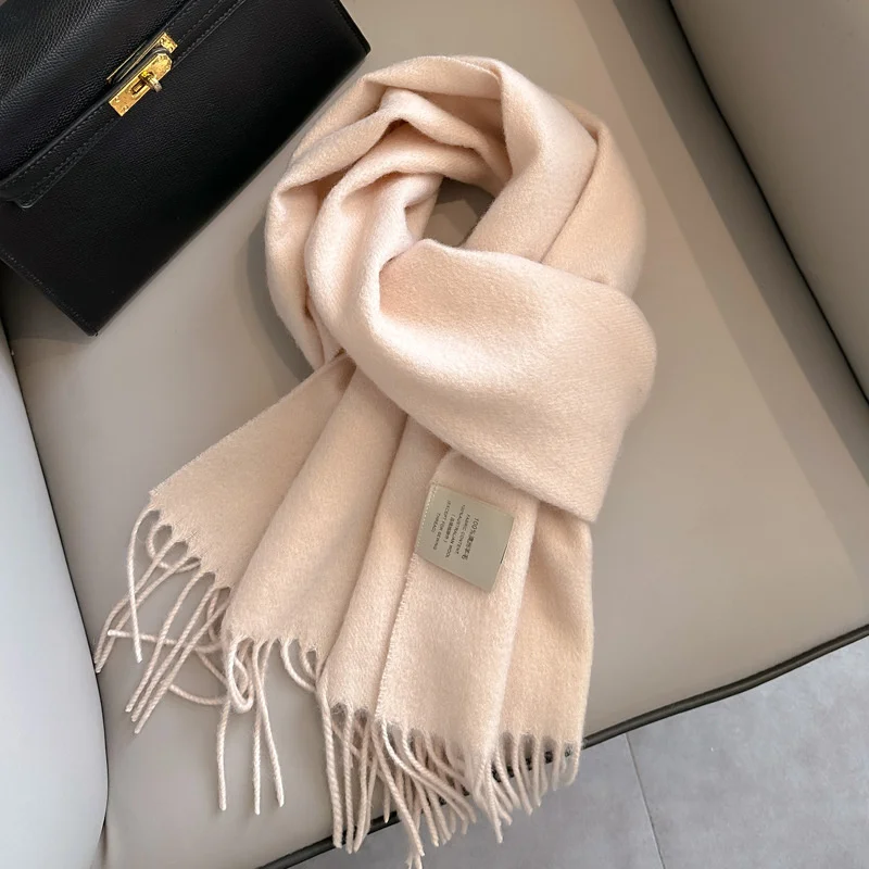 100% Wool Luxury Brands Classic England Style Women Scarf Fashion Solid Color Scarves Tassel Shawls Pashmina Lady Wrap