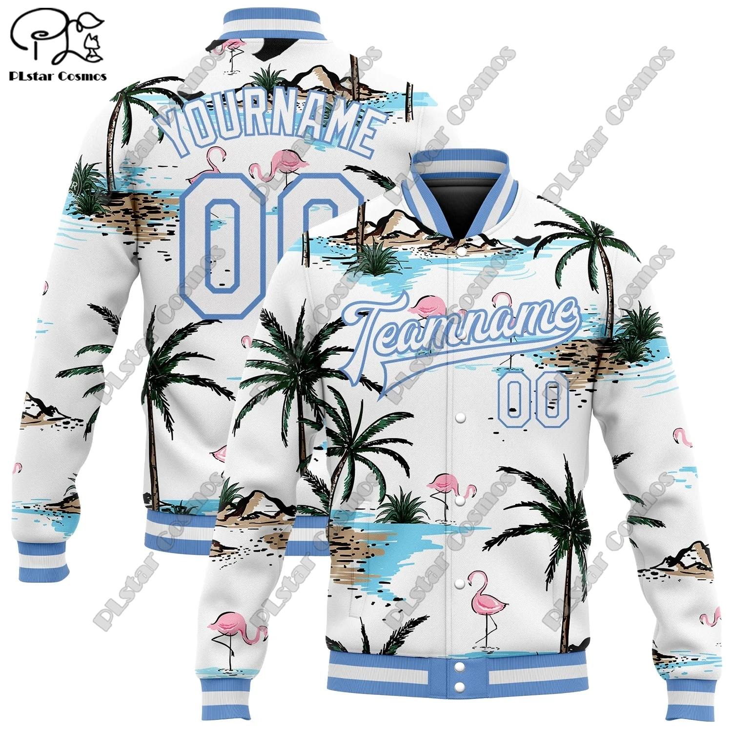 3D Printed Hawaiian Palm Tree Custom Name Logo Jacket Aviator Full Snap Jacket Unisex Team Gift Winter New Arrival