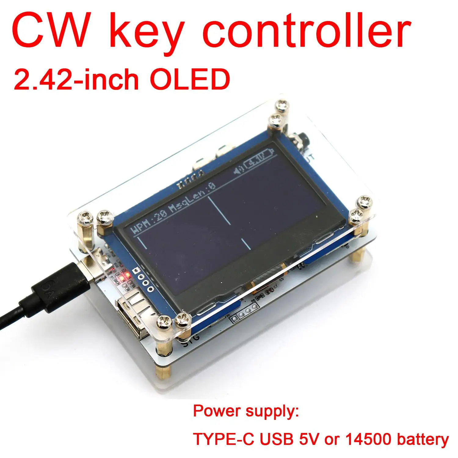 HAM CW Trainer Morsecode-Übungs- und Sendegerät USB-Tastatur Elektronischer Keyer 2,42-Zoll-OLED-Display für Amateur 3,5-mm-Funkstationen