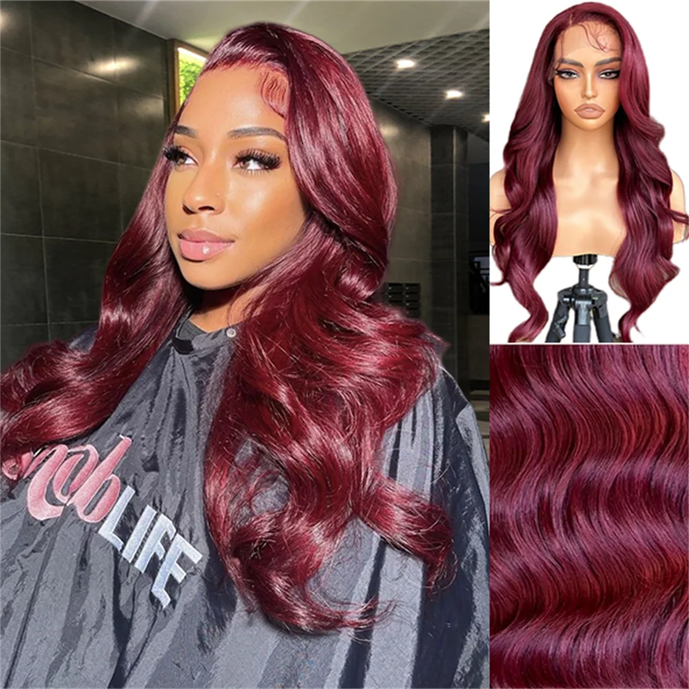 Long Synthetic Body Wavy Wine Red Wig, Burgundy Glueless 13X5X1 Lace Wig For Women,  24 Inches, Daily Party Halloween Cosplay