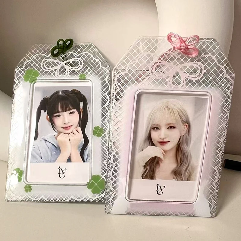 1 قطعة Kpop المعبود بطاقة كليب حامل بطاقة PVC الوردي ساكورا إطار صور الأخضر البرسيم Photocard الأكمام الإبداعية هدية